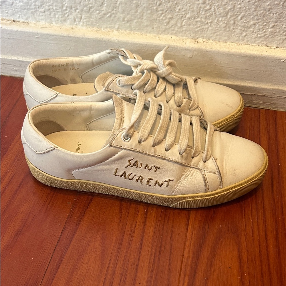 Saint Laurent Court Classic SL/06 Embroidered Leather Sneakers - EU 38